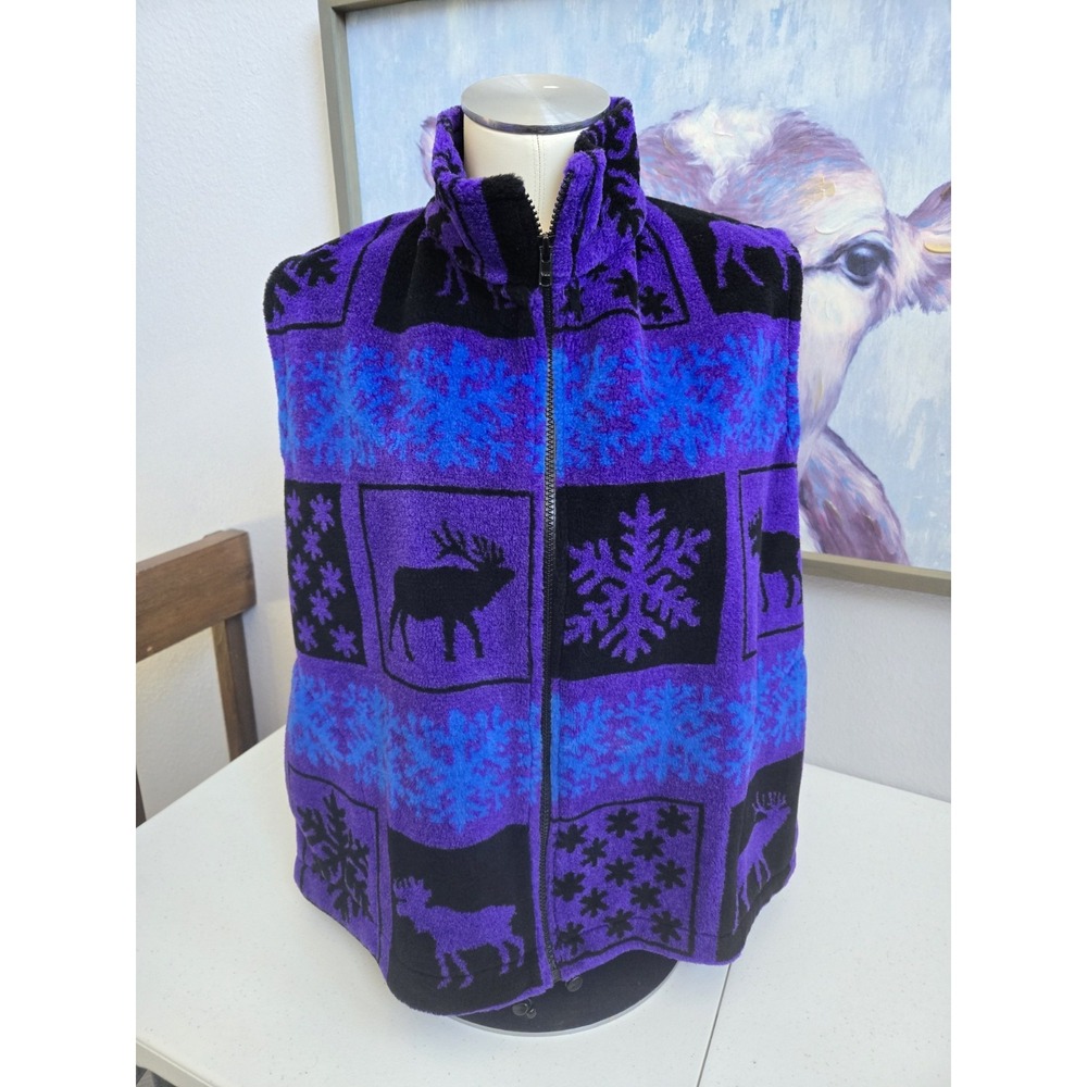 Silver Threads Outerwear Women's‎ M Purple Moose Snowflake Fleece Full Zip Vest